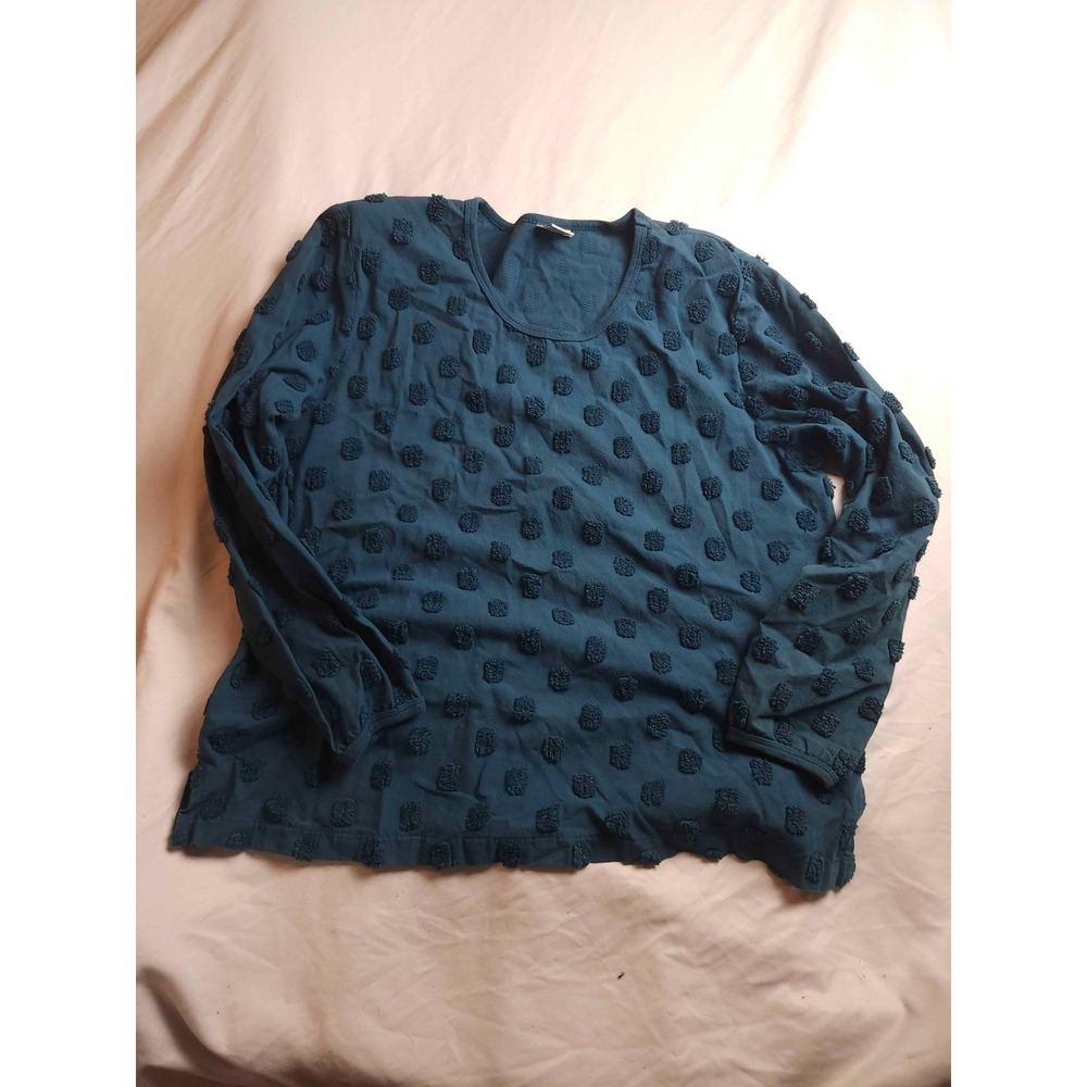 Focus USA Top Womens L Blue Swiss Dot Boho Chic Coastal Grandma Hippie Lagenlook